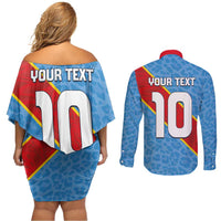 Custom DR Congo National Football Couples Matching Off Shoulder Short Dress and Long Sleeve Button Shirt Leopards Power - Wonder Print Shop