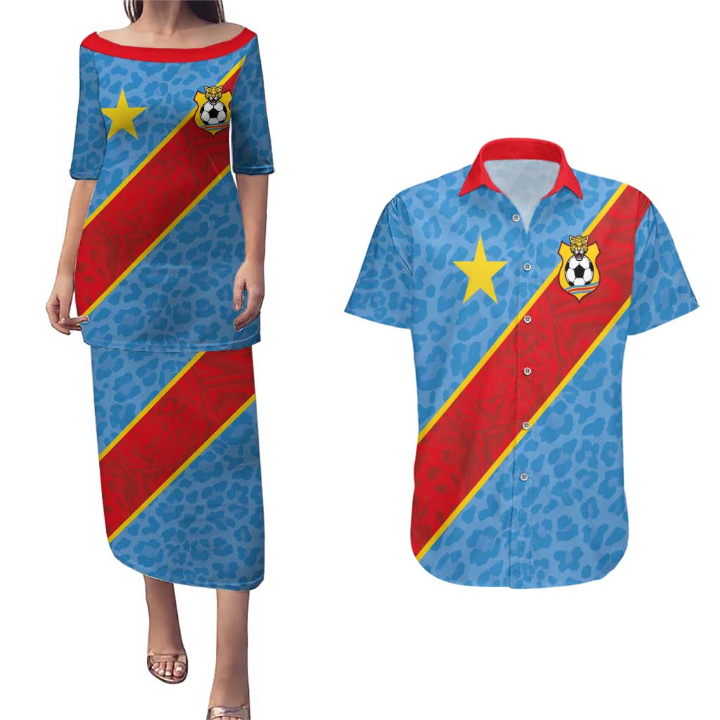 Custom DR Congo National Football Couples Matching Puletasi and Hawaiian Shirt Leopards Power - Wonder Print Shop