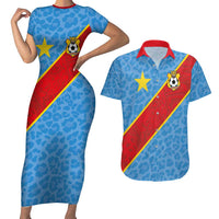 Custom DR Congo National Football Couples Matching Short Sleeve Bodycon Dress and Hawaiian Shirt Leopards Power - Wonder Print Shop