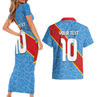 Custom DR Congo National Football Couples Matching Short Sleeve Bodycon Dress and Hawaiian Shirt Leopards Power - Wonder Print Shop