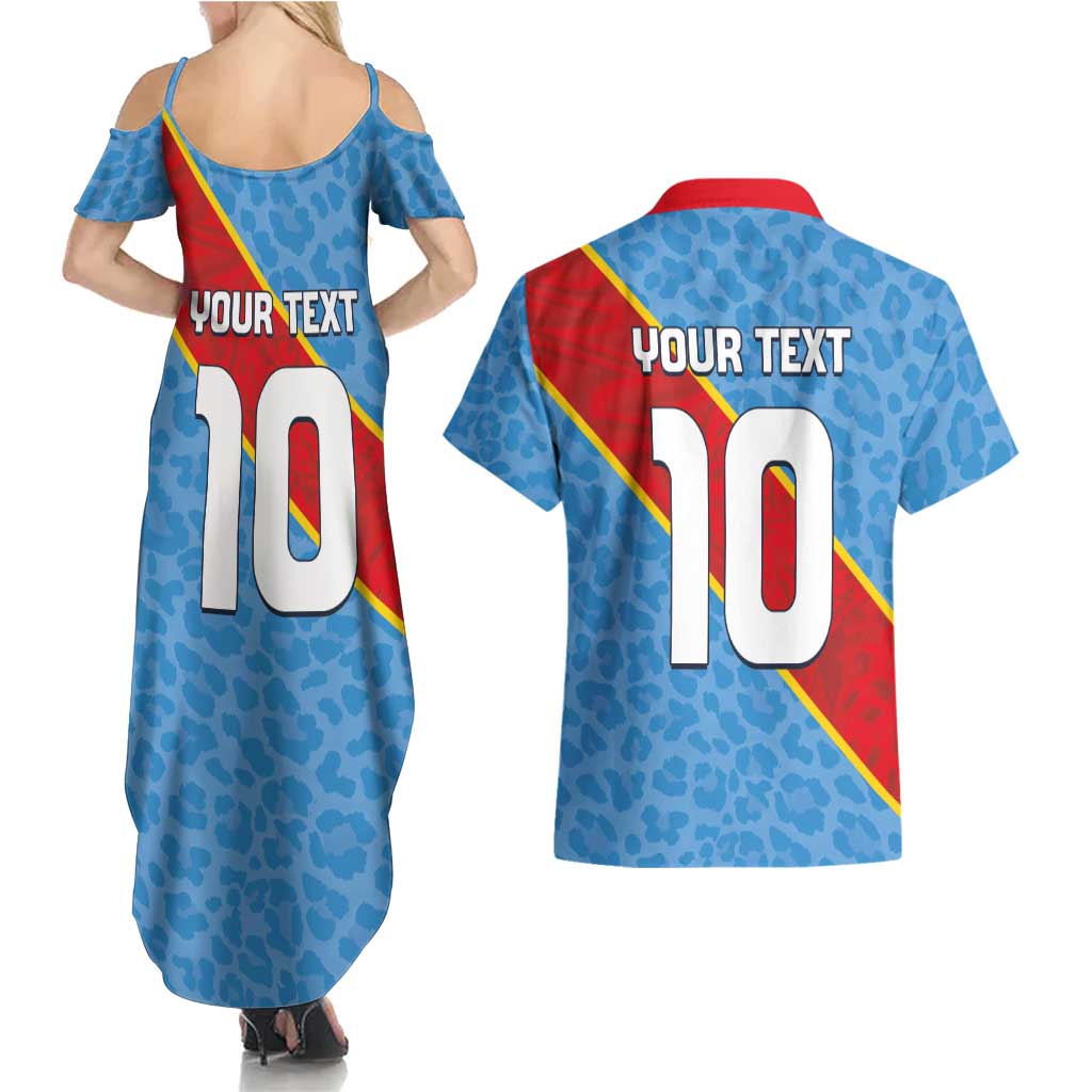 Custom DR Congo National Football Couples Matching Summer Maxi Dress and Hawaiian Shirt Leopards Power - Wonder Print Shop