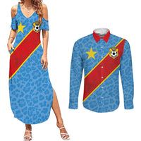 Custom DR Congo National Football Couples Matching Summer Maxi Dress and Long Sleeve Button Shirt Leopards Power - Wonder Print Shop