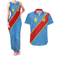 Custom DR Congo National Football Couples Matching Tank Maxi Dress and Hawaiian Shirt Leopards Power - Wonder Print Shop