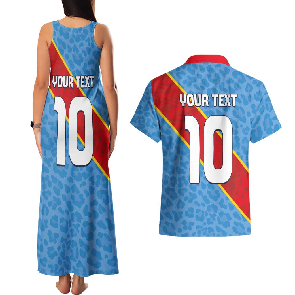 Custom DR Congo National Football Couples Matching Tank Maxi Dress and Hawaiian Shirt Leopards Power - Wonder Print Shop