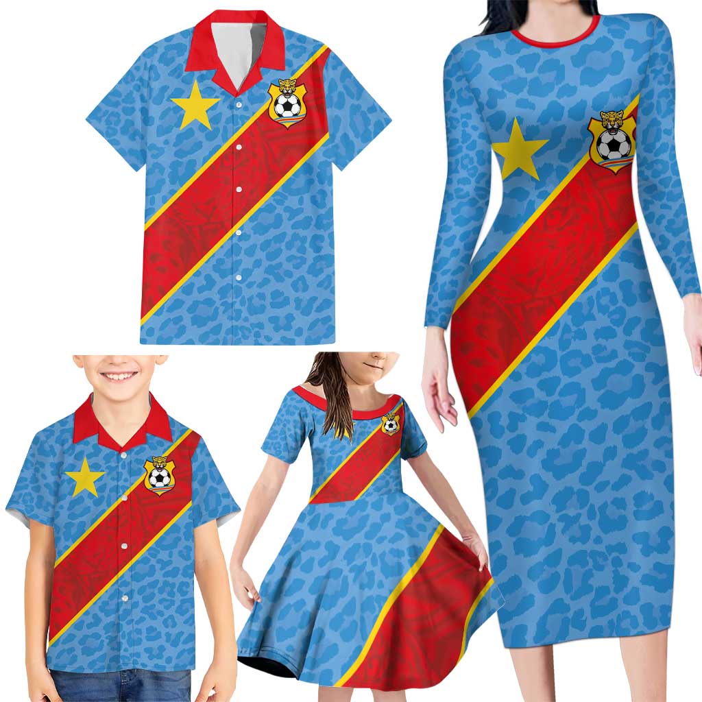 Custom DR Congo National Football Family Matching Long Sleeve Bodycon Dress and Hawaiian Shirt Leopards Power - Wonder Print Shop