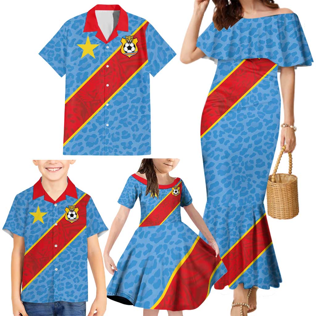 Custom DR Congo National Football Family Matching Mermaid Dress and Hawaiian Shirt Leopards Power - Wonder Print Shop