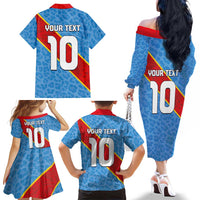 Custom DR Congo National Football Family Matching Off The Shoulder Long Sleeve Dress and Hawaiian Shirt Leopards Power - Wonder Print Shop
