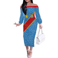 Custom DR Congo National Football Family Matching Off The Shoulder Long Sleeve Dress and Hawaiian Shirt Leopards Power - Wonder Print Shop