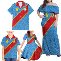 Custom DR Congo National Football Family Matching Off Shoulder Maxi Dress and Hawaiian Shirt Leopards Power - Wonder Print Shop