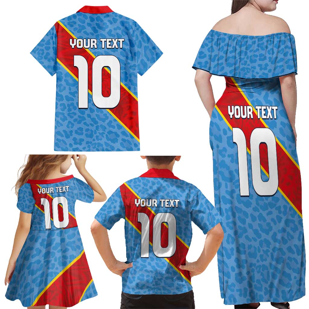 Custom DR Congo National Football Family Matching Off Shoulder Maxi Dress and Hawaiian Shirt Leopards Power - Wonder Print Shop