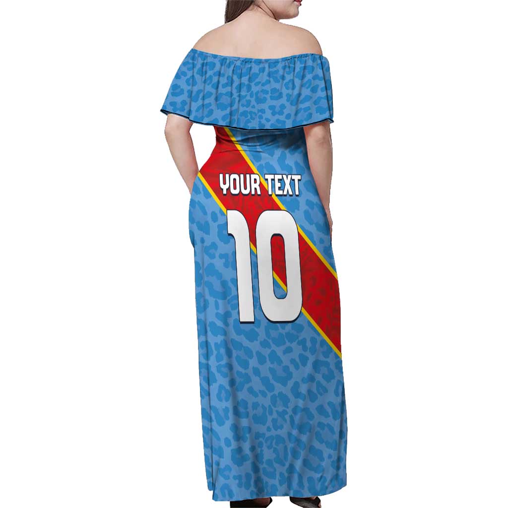 Custom DR Congo National Football Family Matching Off Shoulder Maxi Dress and Hawaiian Shirt Leopards Power - Wonder Print Shop
