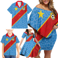 Custom DR Congo National Football Family Matching Off Shoulder Short Dress and Hawaiian Shirt Leopards Power - Wonder Print Shop