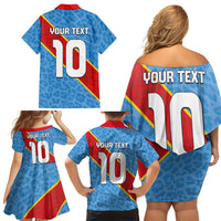 Custom DR Congo National Football Family Matching Off Shoulder Short Dress and Hawaiian Shirt Leopards Power - Wonder Print Shop