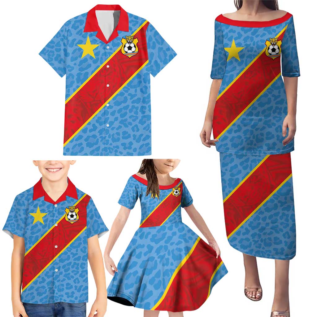 Custom DR Congo National Football Family Matching Puletasi and Hawaiian Shirt Leopards Power - Wonder Print Shop