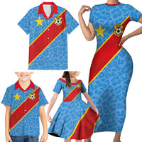 Custom DR Congo National Football Family Matching Short Sleeve Bodycon Dress and Hawaiian Shirt Leopards Power - Wonder Print Shop