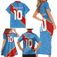 Custom DR Congo National Football Family Matching Short Sleeve Bodycon Dress and Hawaiian Shirt Leopards Power - Wonder Print Shop