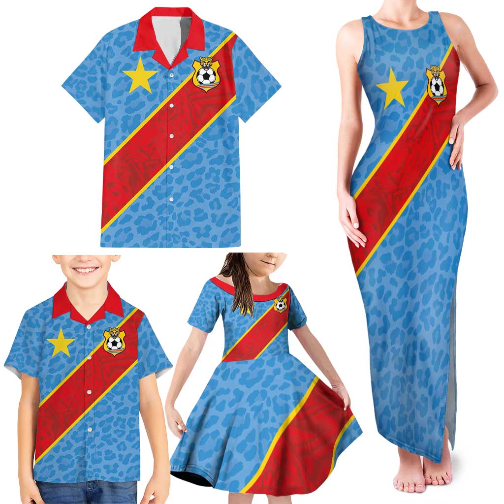 Custom DR Congo National Football Family Matching Tank Maxi Dress and Hawaiian Shirt Leopards Power - Wonder Print Shop