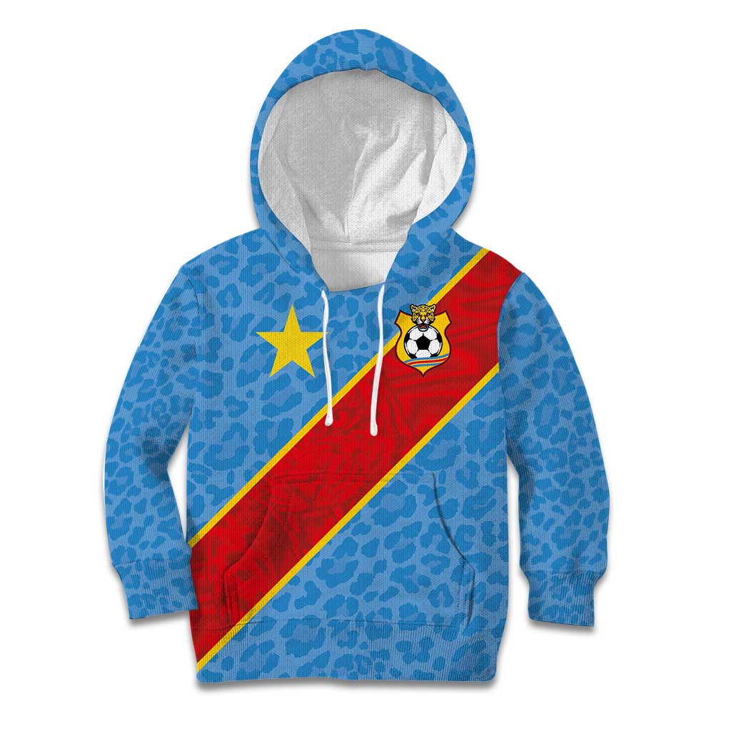 Custom DR Congo National Football Kid Hoodie Leopards Power - Wonder Print Shop
