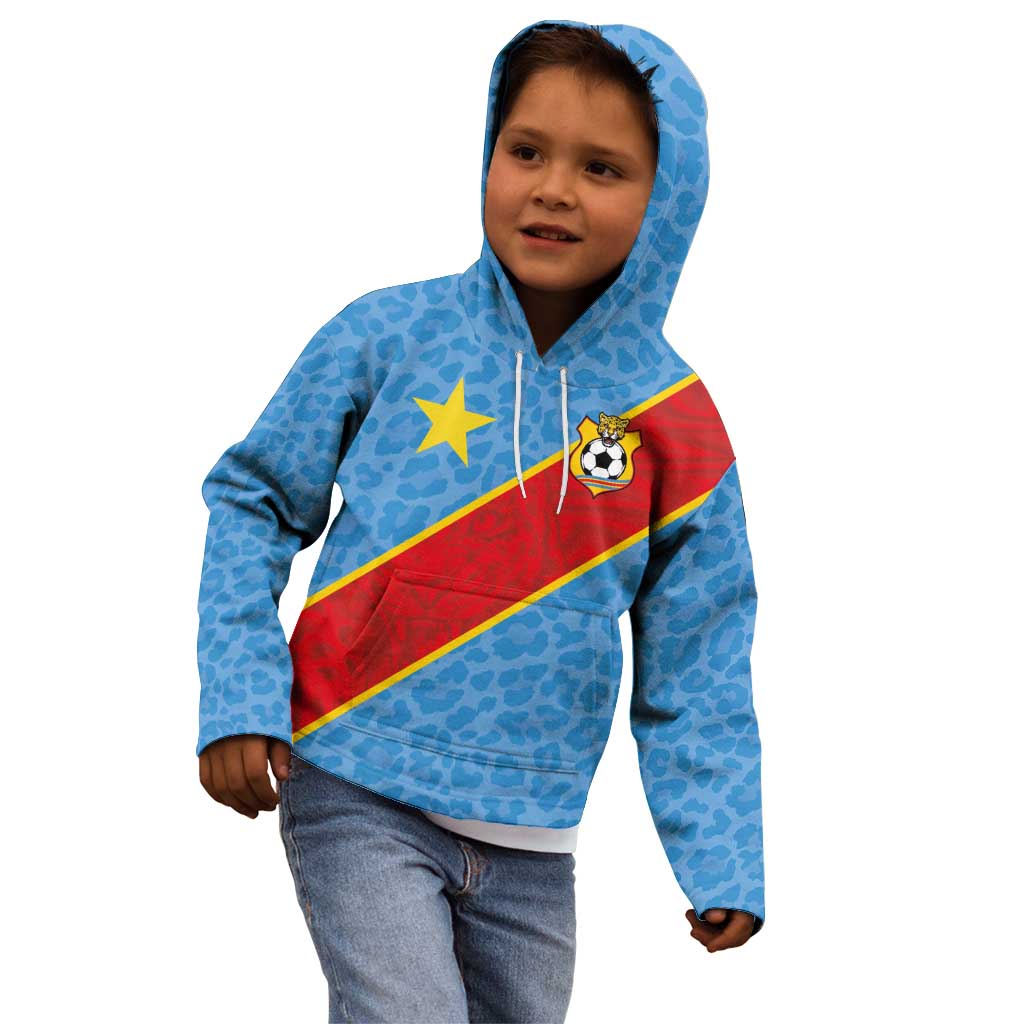 Custom DR Congo National Football Kid Hoodie Leopards Power - Wonder Print Shop