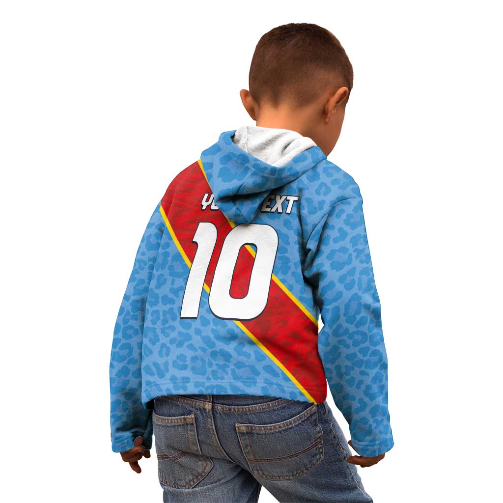 Custom DR Congo National Football Kid Hoodie Leopards Power - Wonder Print Shop