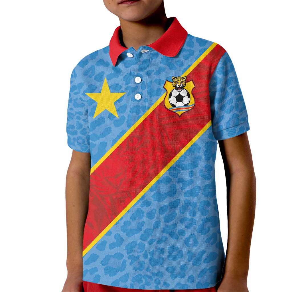 Custom DR Congo National Football Kid Polo Shirt Leopards Power - Wonder Print Shop