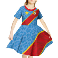 Custom DR Congo National Football Kid Short Sleeve Dress Leopards Power - Wonder Print Shop