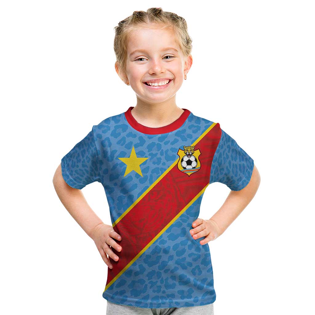 Custom DR Congo National Football Kid T Shirt Leopards Power - Wonder Print Shop