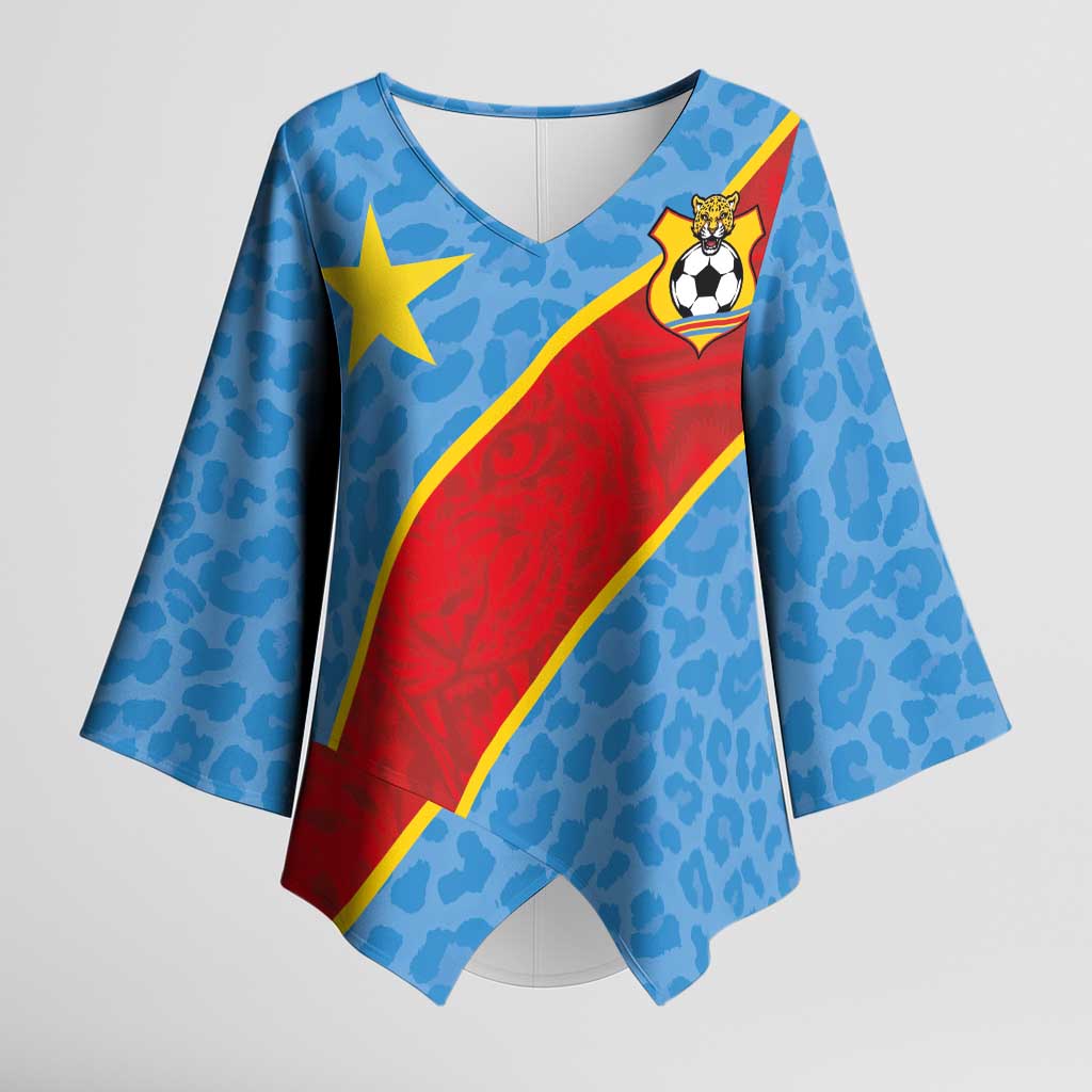 Custom DR Congo National Football Kimono Sleeve Blouse Leopards Power - Wonder Print Shop