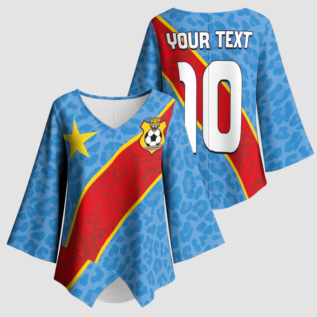 Custom DR Congo National Football Kimono Sleeve Blouse Leopards Power - Wonder Print Shop