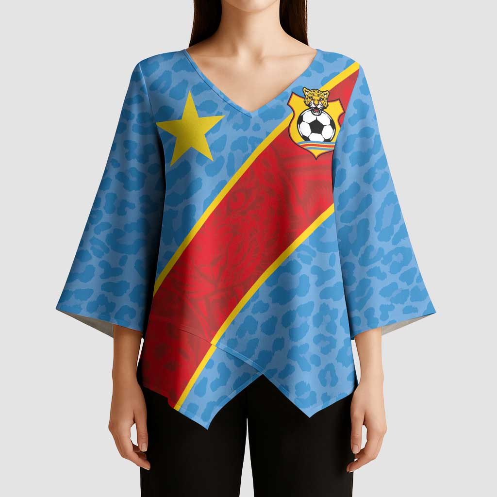 Custom DR Congo National Football Kimono Sleeve Blouse Leopards Power - Wonder Print Shop