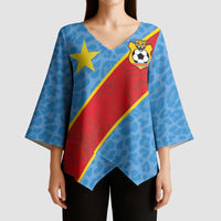 Custom DR Congo National Football Kimono Sleeve Blouse Leopards Power - Wonder Print Shop