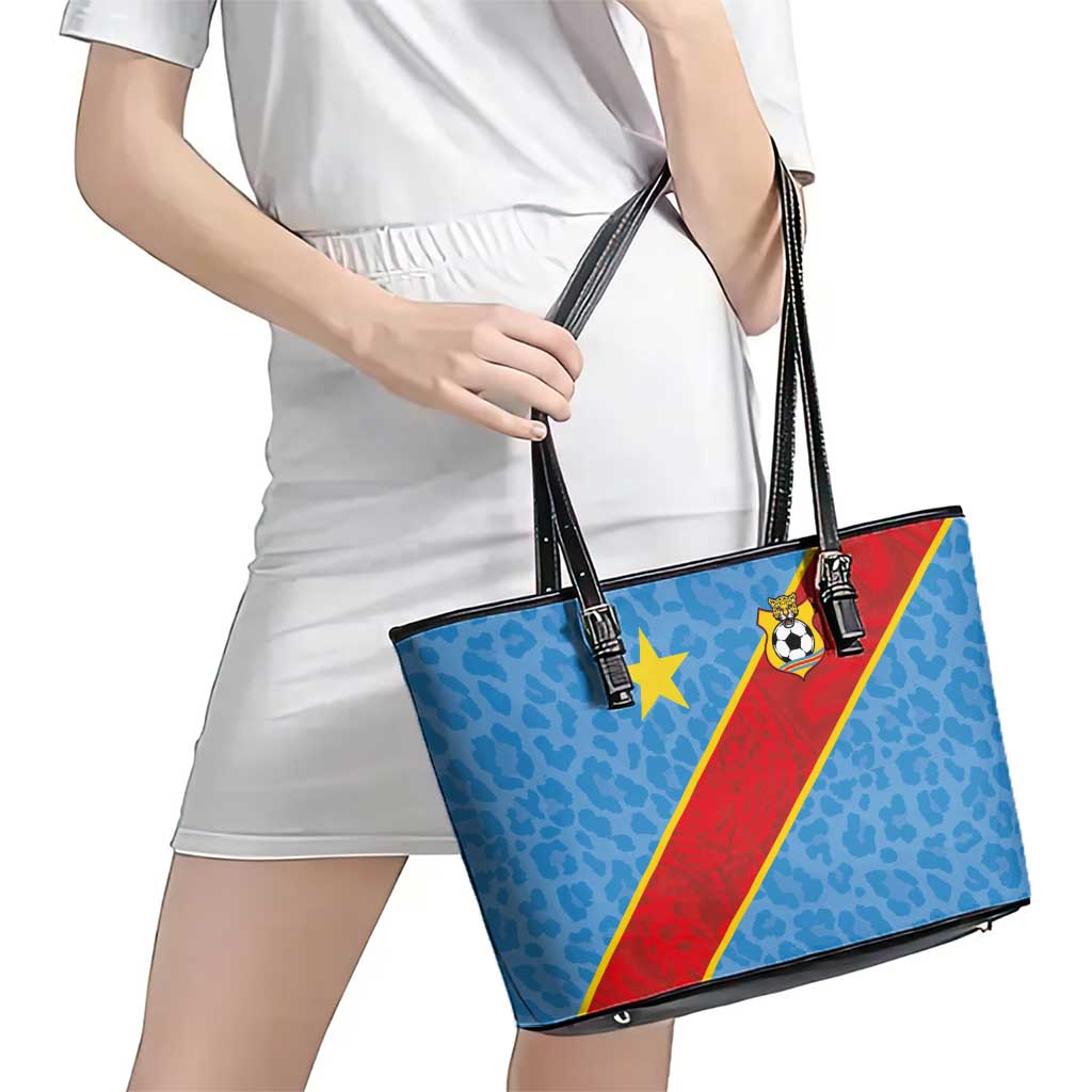 DR Congo National Football Leather Tote Bag Leopards Power - Wonder Print Shop