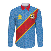 Custom DR Congo National Football Long Sleeve Button Shirt Leopards Power - Wonder Print Shop