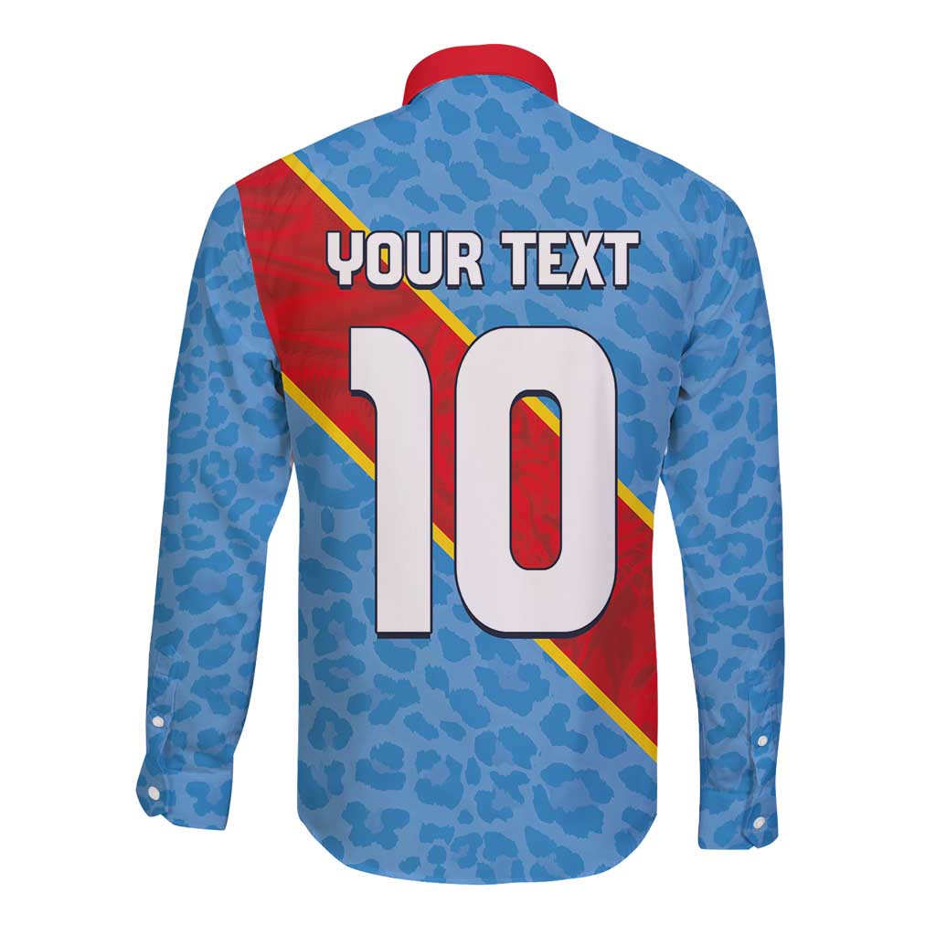 Custom DR Congo National Football Long Sleeve Button Shirt Leopards Power - Wonder Print Shop