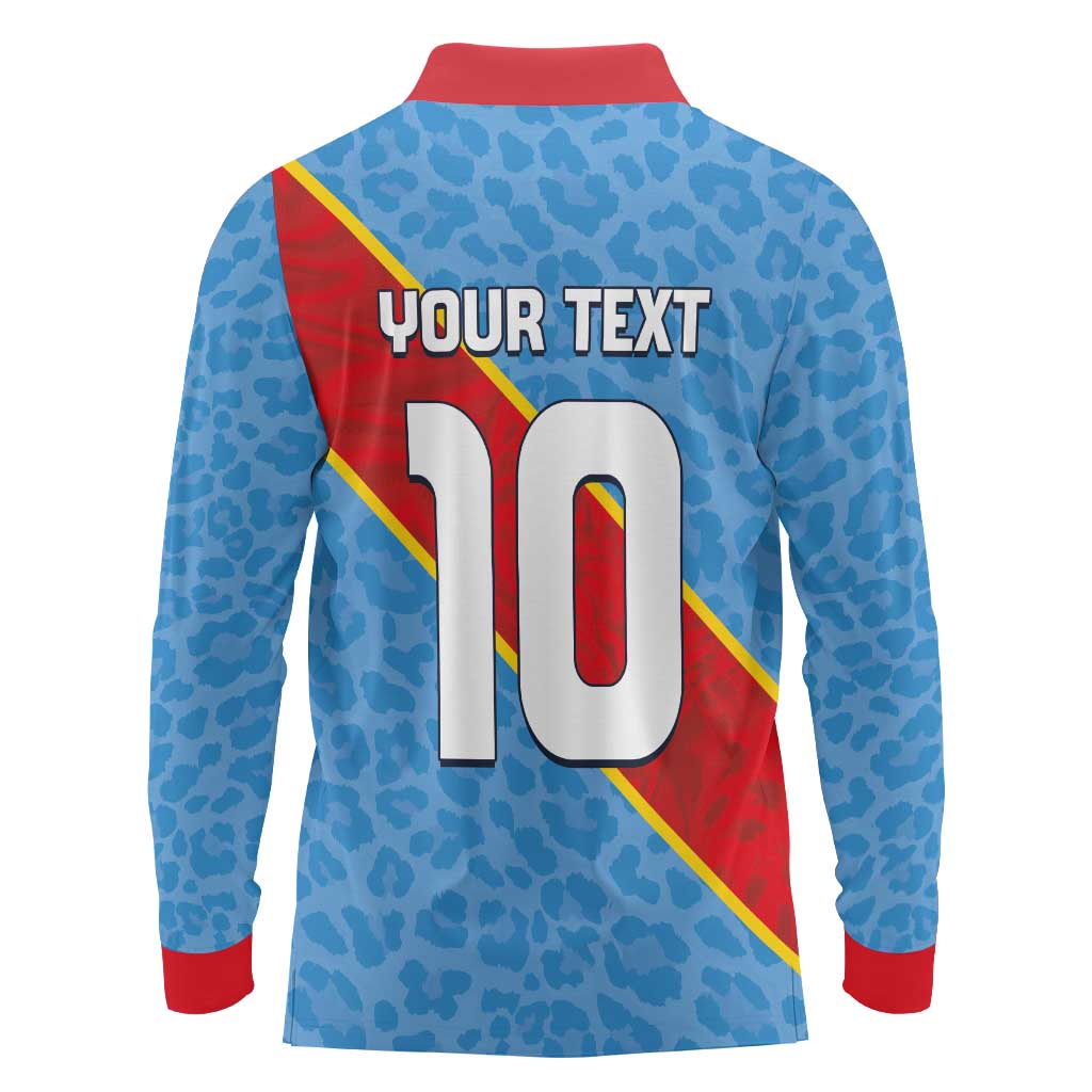 Custom DR Congo National Football Long Sleeve Polo Shirt Leopards Power - Wonder Print Shop