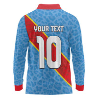 Custom DR Congo National Football Long Sleeve Polo Shirt Leopards Power - Wonder Print Shop
