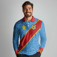 Custom DR Congo National Football Long Sleeve Polo Shirt Leopards Power - Wonder Print Shop