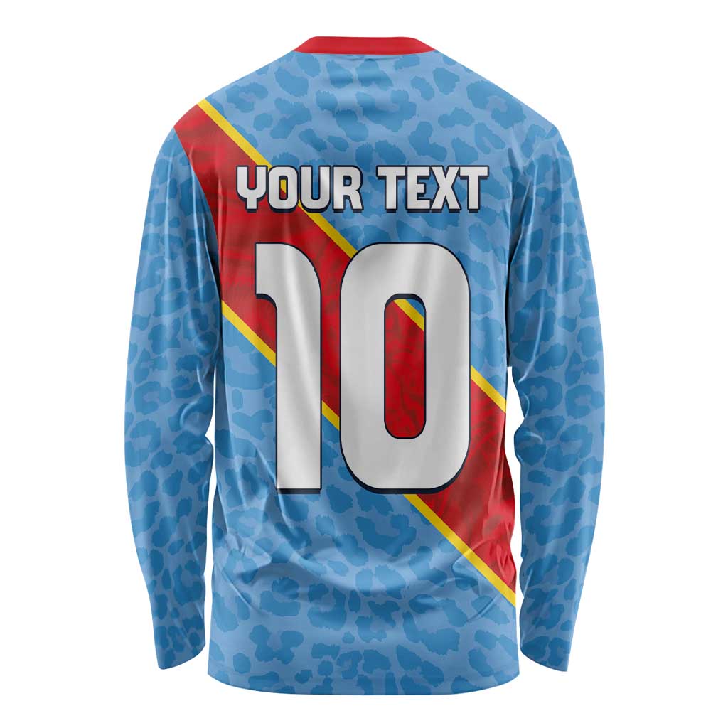 Custom DR Congo National Football Long Sleeve Shirt Leopards Power - Wonder Print Shop