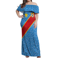 Custom DR Congo National Football Off Shoulder Maxi Dress Leopards Power - Wonder Print Shop