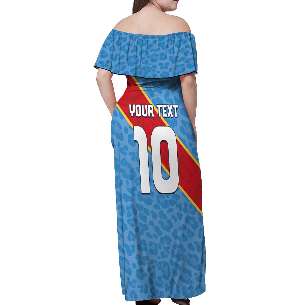 Custom DR Congo National Football Off Shoulder Maxi Dress Leopards Power - Wonder Print Shop