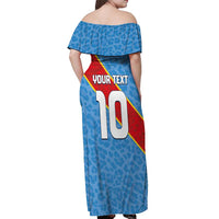 Custom DR Congo National Football Off Shoulder Maxi Dress Leopards Power - Wonder Print Shop