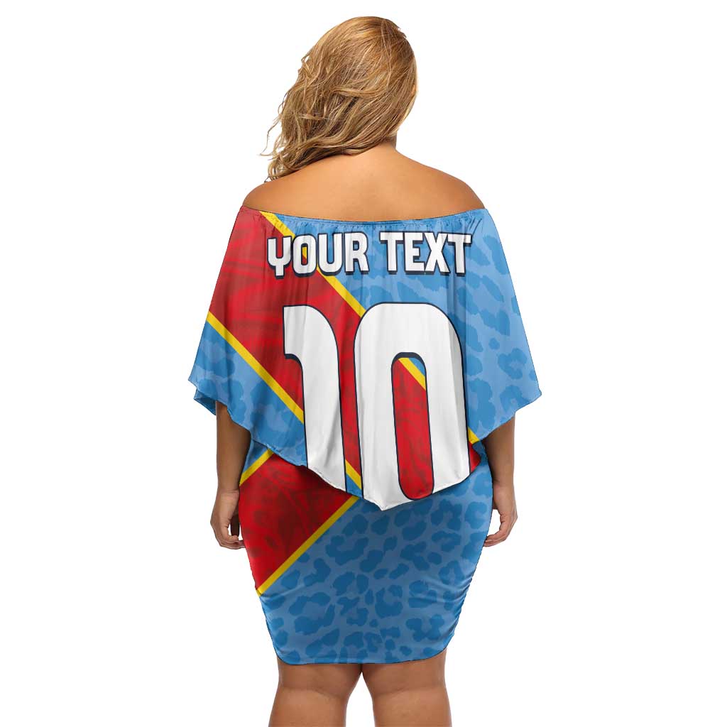 Custom DR Congo National Football Off Shoulder Short Dress Leopards Power - Wonder Print Shop