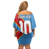 Custom DR Congo National Football Off Shoulder Short Dress Leopards Power - Wonder Print Shop