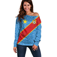 Custom DR Congo National Football Off Shoulder Sweater Leopards Power - Wonder Print Shop
