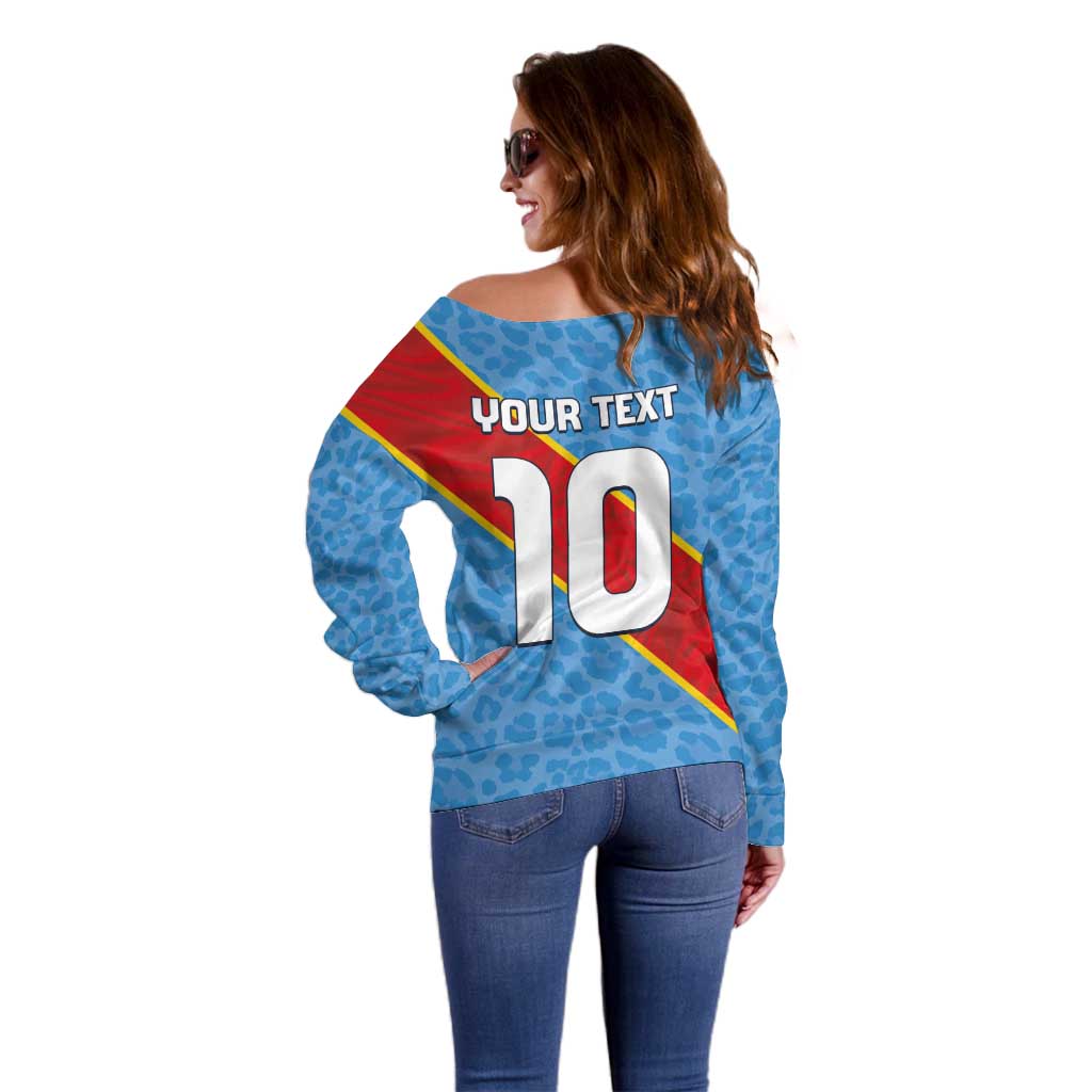 Custom DR Congo National Football Off Shoulder Sweater Leopards Power - Wonder Print Shop