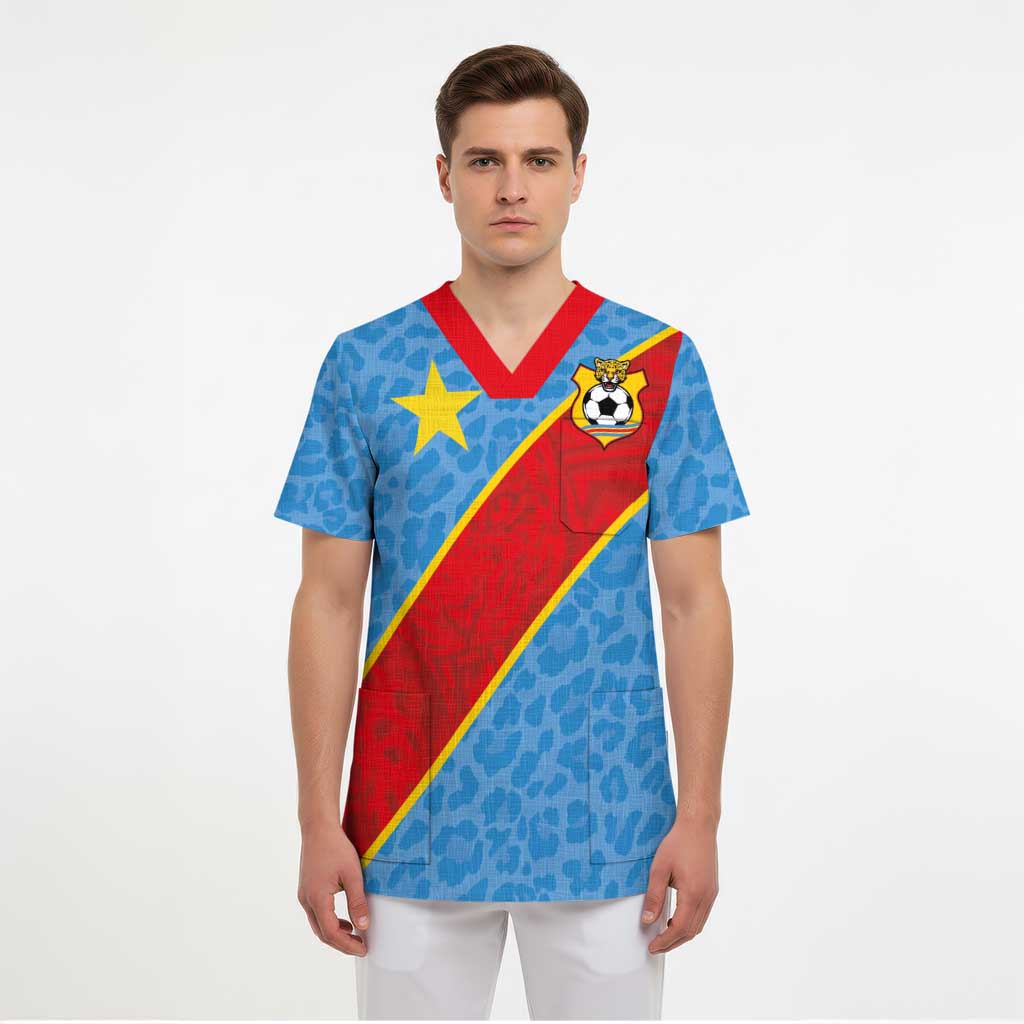 Custom DR Congo National Football Scrub Top Leopards Power - Wonder Print Shop