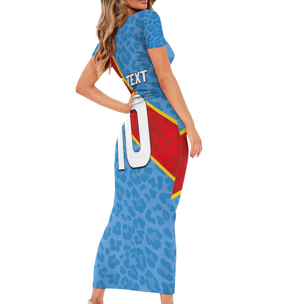 Custom DR Congo National Football Short Sleeve Bodycon Dress Leopards Power - Wonder Print Shop