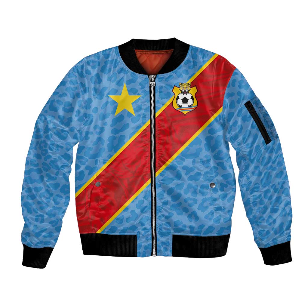 Custom DR Congo National Football Sleeve Zip Bomber Jacket Leopards Power - Wonder Print Shop