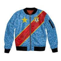 Custom DR Congo National Football Sleeve Zip Bomber Jacket Leopards Power - Wonder Print Shop