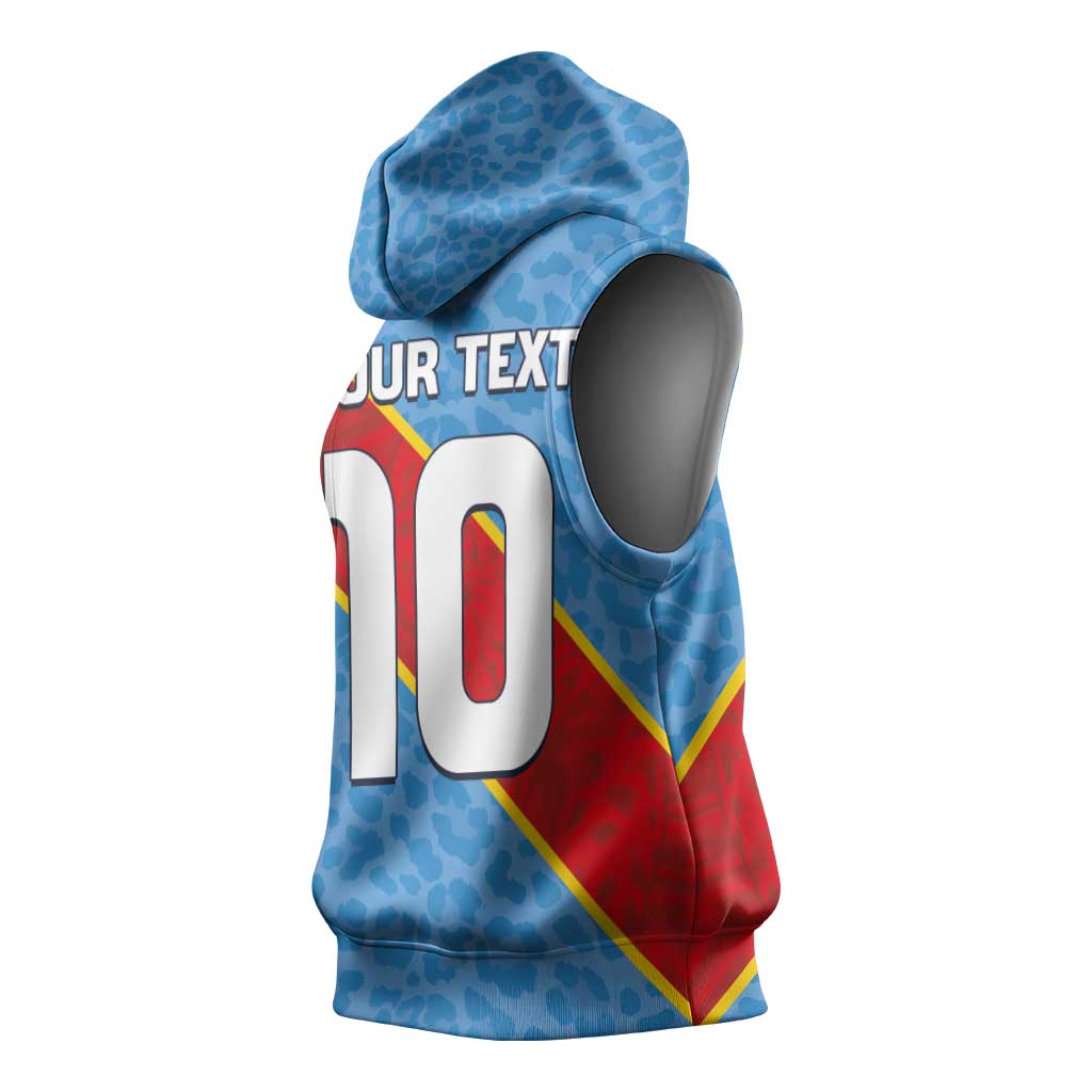 Custom DR Congo National Football Sleeveless Hoodie Leopards Power - Wonder Print Shop